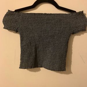 Adorable, tight, off the shoulder grey crop top!